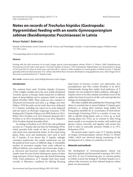 Gastropoda: Hygromiidae) Feeding with an Exotic Gymnosporangium Sabinae (Basidiomycota: Pucciniaceae) in Latvia