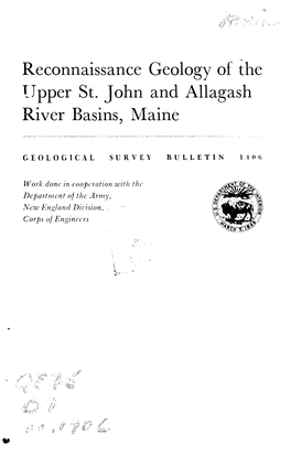 Reconnaissance Geology of the Upper St. John and Allagash River Basins, Maine