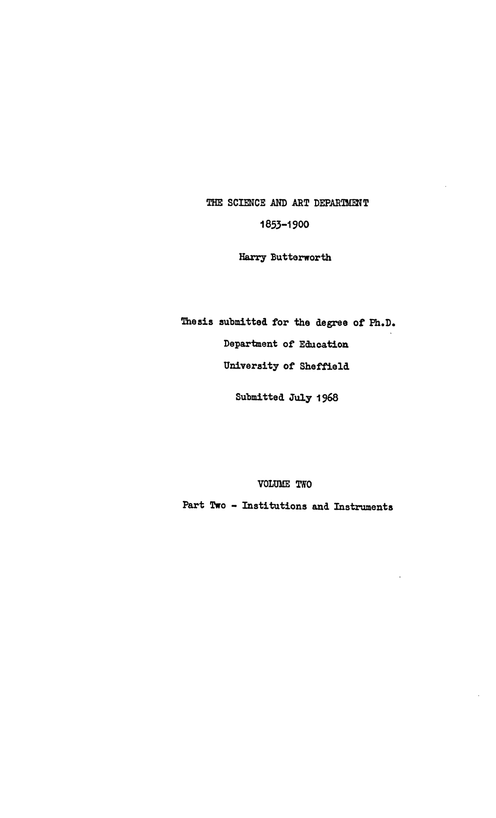 THE SCIENCE and ART DEPARTMENT 1853-1900 Thesis