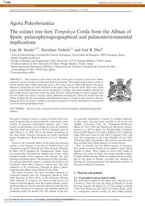 Agora Paleobotanica the Extinct Tree Fern Tempskya Corda from the Albian of Spain: Palaeophytogeographical and Palaeoenvironmental Implications Luis M