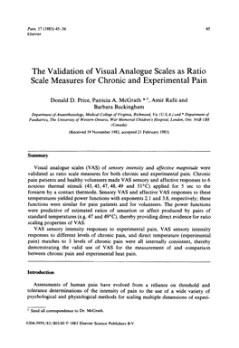 The Validation of Visual Analogue Scales As Ratio Scale Measures for Chronic and Experimental Pain