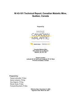 NI 43-101 Technical Report, Canadian Malartic Mine, Québec, Canada