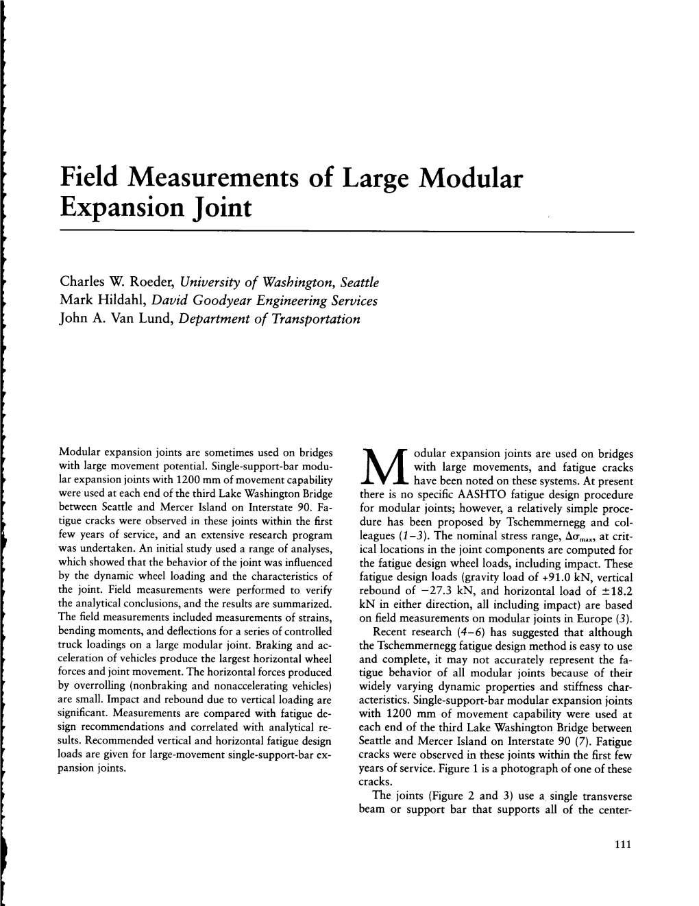 Field Measurements of Large Modular Expansion Joint