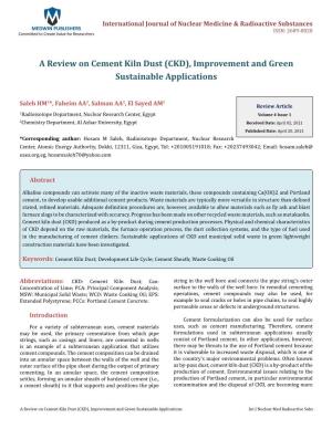 Saleh HM, Et Al. a Review on Cement Kiln Dust (CKD), Improvement and Green Sustainable Copyright© Saleh HM, Et Al