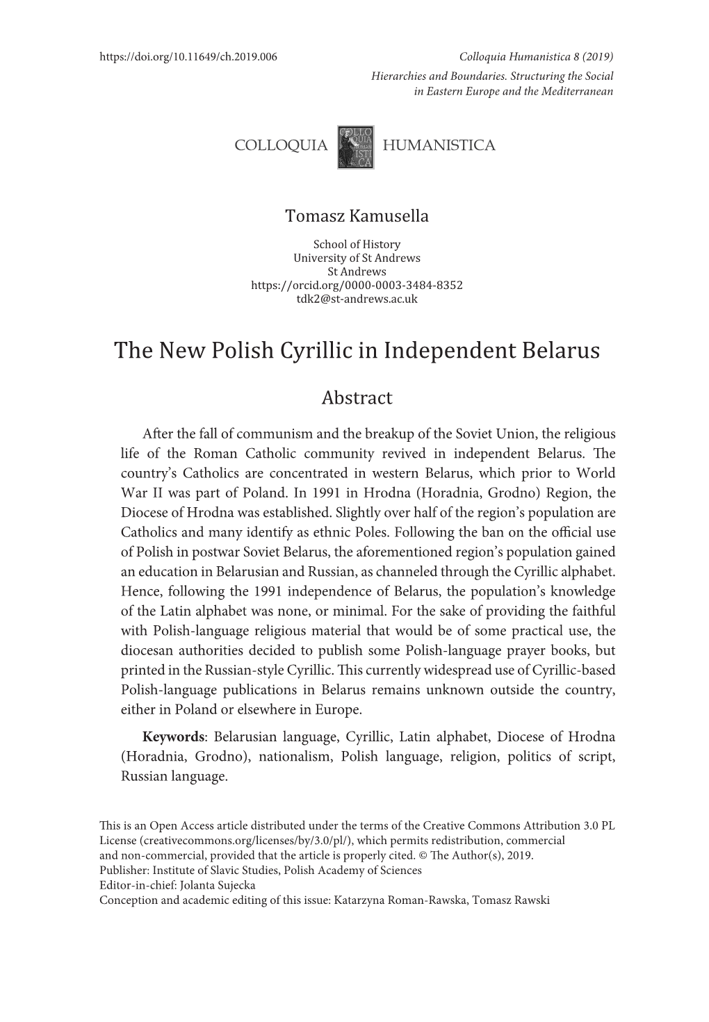 The New Polish Cyrillic in Independent Belarus