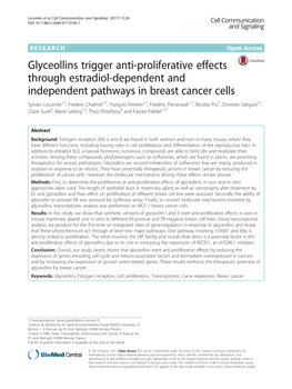 Glyceollins Trigger Anti-Proliferative Effects Through Estradiol-Dependent