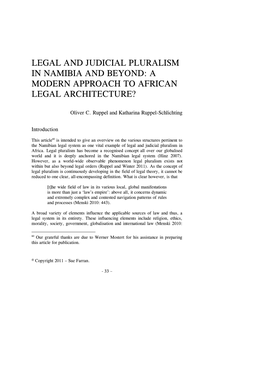 Legal and Judicial Pluralism in Namibia and Beyond: a Modern Approach to African Legal Architecture?
