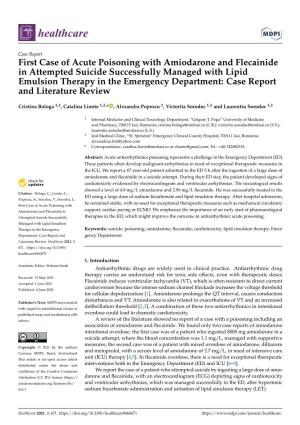 First Case of Acute Poisoning with Amiodarone and Flecainide in Attempted Suicide Successfully Managed with Lipid Emulsion Thera