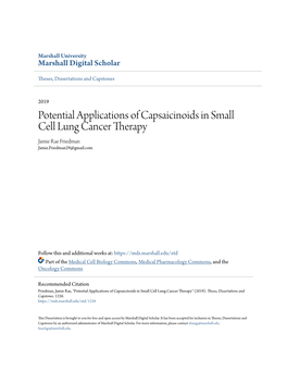 Potential Applications of Capsaicinoids in Small Cell Lung Cancer Therapy Jamie Rae Friedman Jamie.Friedman29@Gmail.Com