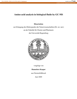 Amino Acid Analysis in Biological Fluids by GC-MS