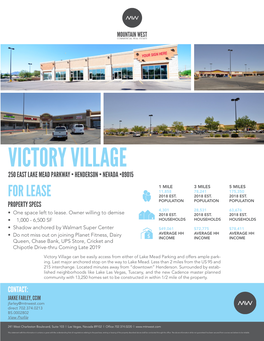 Victory Village 250 East Lake Mead Parkway • Henderson • Nevada •89015