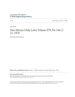 New Mexico Daily Lobo, Volume 079, No 144, 5/21/1976." 79, 144 (1976)