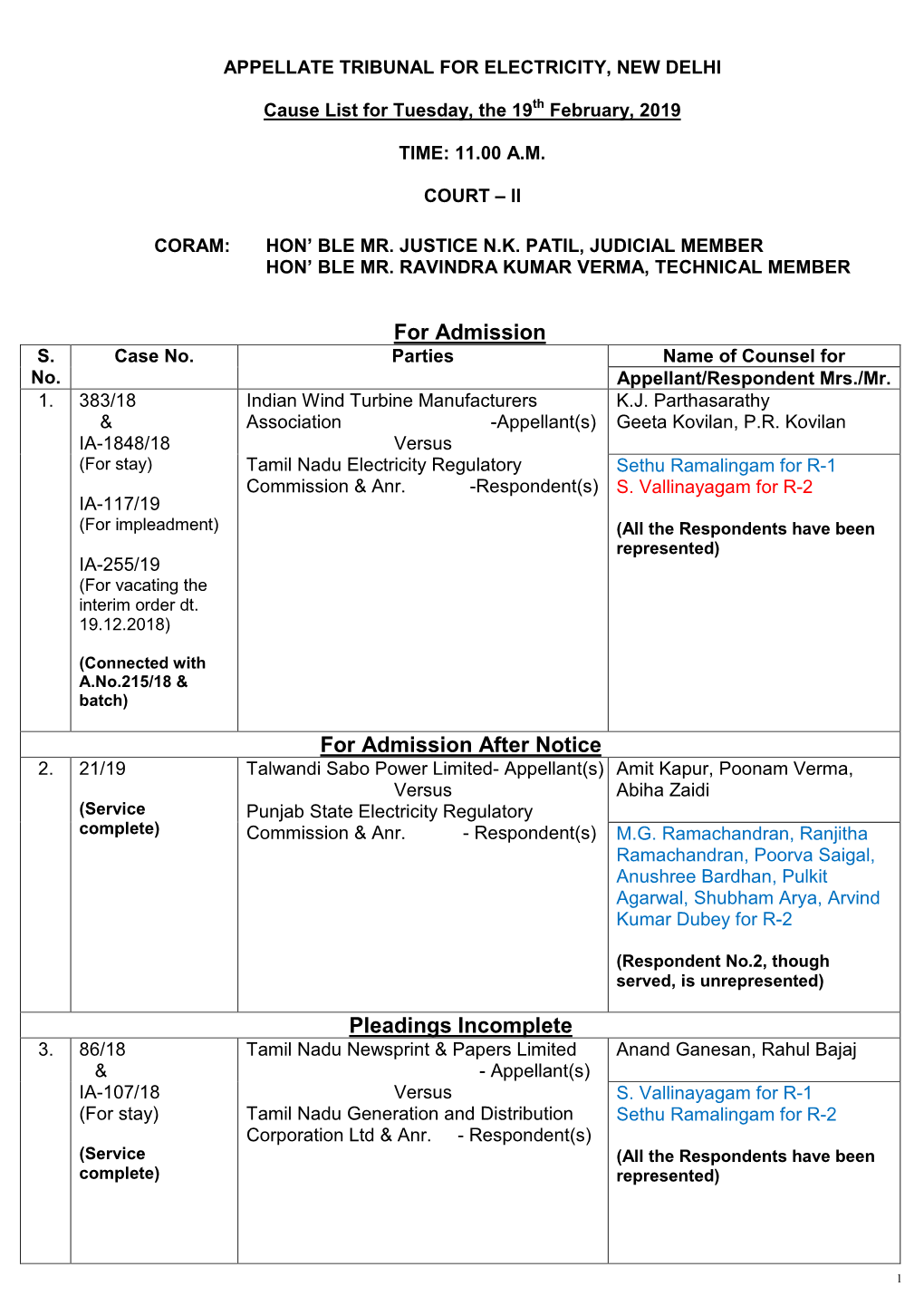 Appellate Tribunal for Electricity, New Delhi