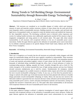 Rising Trends in Tall Building Design: Environmental Sustainability Through Renewable Energy Technologies