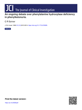 An Ongoing Debate Over Phenylalanine Hydroxylase Deficiency in Phenylketonuria