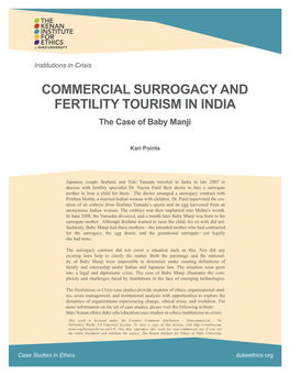 COMMERCIAL SURROGACY and FERTILITY TOURISM in INDIA the Case of Baby Manji