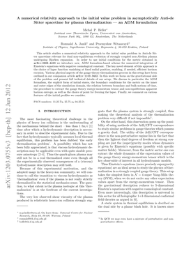 A Numerical Relativity Approach to the Initial Value Problem in Asymptotically Anti-De Sitter Spacetime for Plasma Thermalization — an ADM Formulation