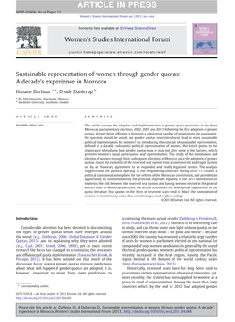 Sustainable Representation of Women Through Gender Quotas: a Decade's Experience in Morocco