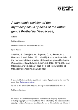 A Taxonomic Revision of the Myrmecophilous Species of the Rattan Genus Korthalsia (Arecaceae)