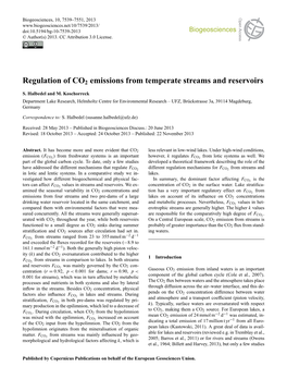 Regulation of CO2 Emissions from Temperate Streams and Reservoirs