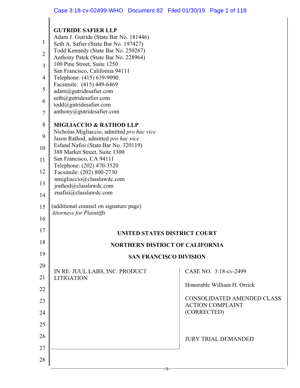 Case 3:18-Cv-02499-WHO Document 82 Filed 01/30/19 Page 1 of 118