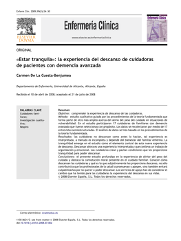 )Estar Tranquila*: La Experiencia Del Descanso De Cuidadoras De Pacientes Con Demencia Avanzada
