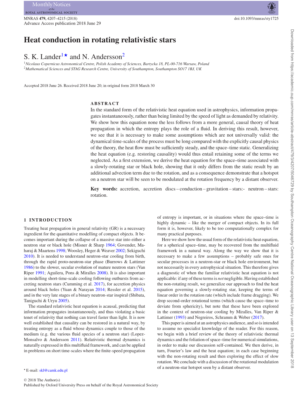 Heat Conduction in Rotating Relativistic Stars