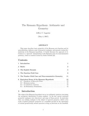 The Riemann Hypothesis: Arithmetic and Geometry