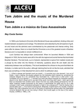 Tom Jobim and the Music of the Murdered House Tom Jobim E a Música Da Casa Assassinada