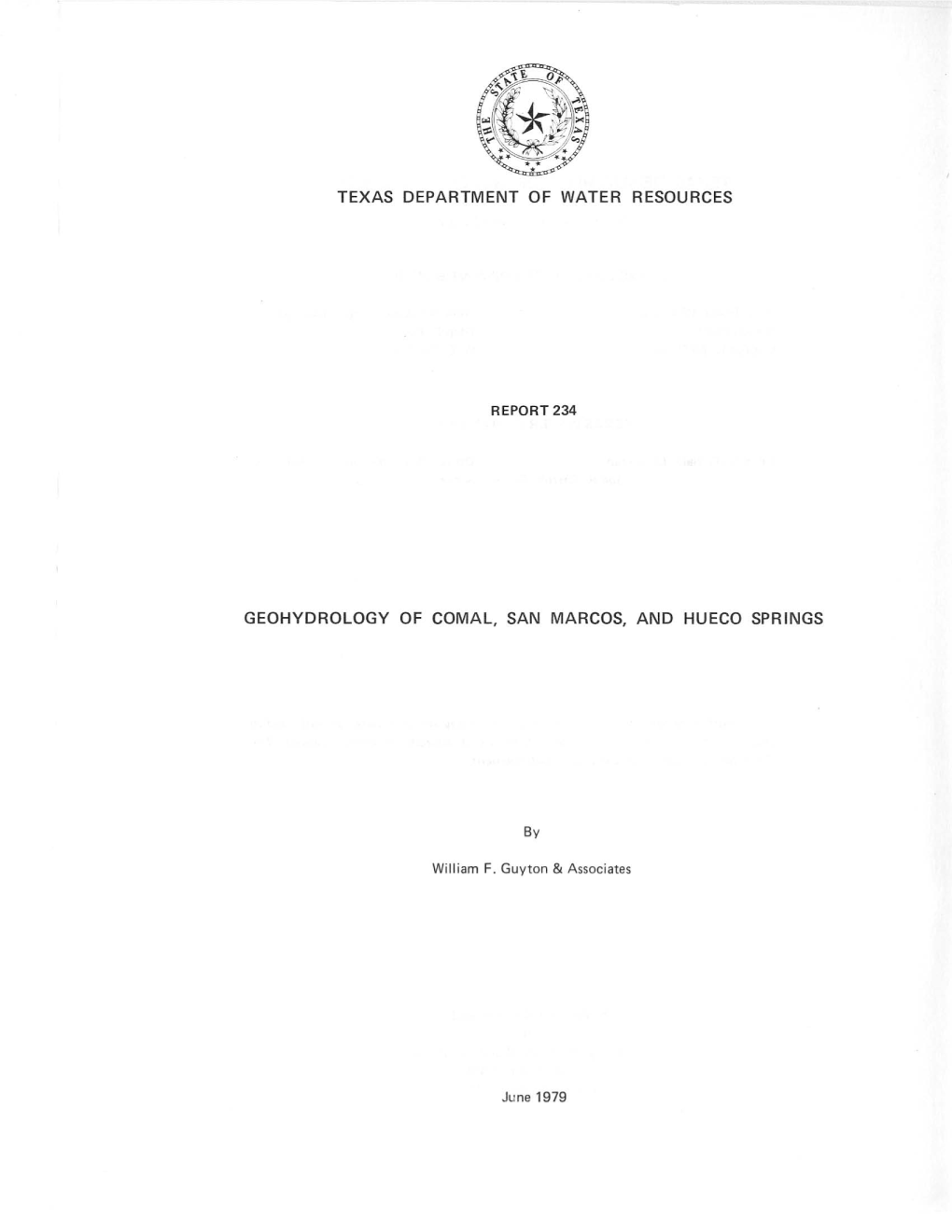 Geohydrology of Comal, San Marcos, and Hueco Springs