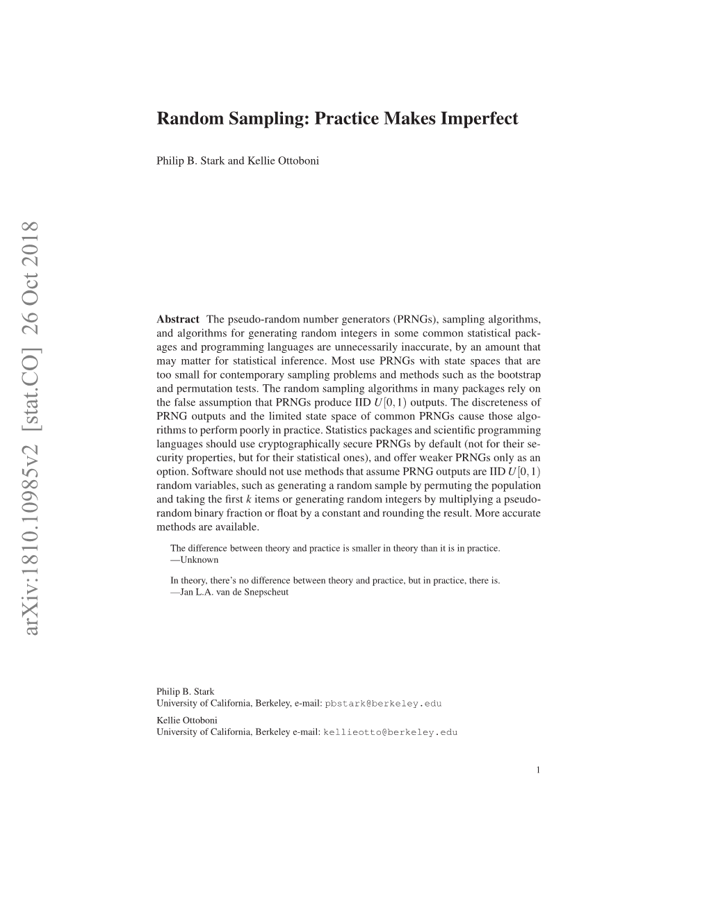 Random Sampling: Practice Makes Imperfect 3 2 Pseudo-Random Number Generators