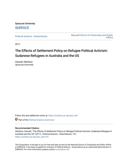 The Effects of Settlement Policy on Refugee Political Activism: Sudanese Refugees in Australia and the US