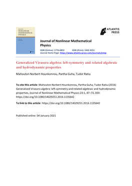 Journal of Nonlinear Mathematical Physics Generalized Virasoro Algebra
