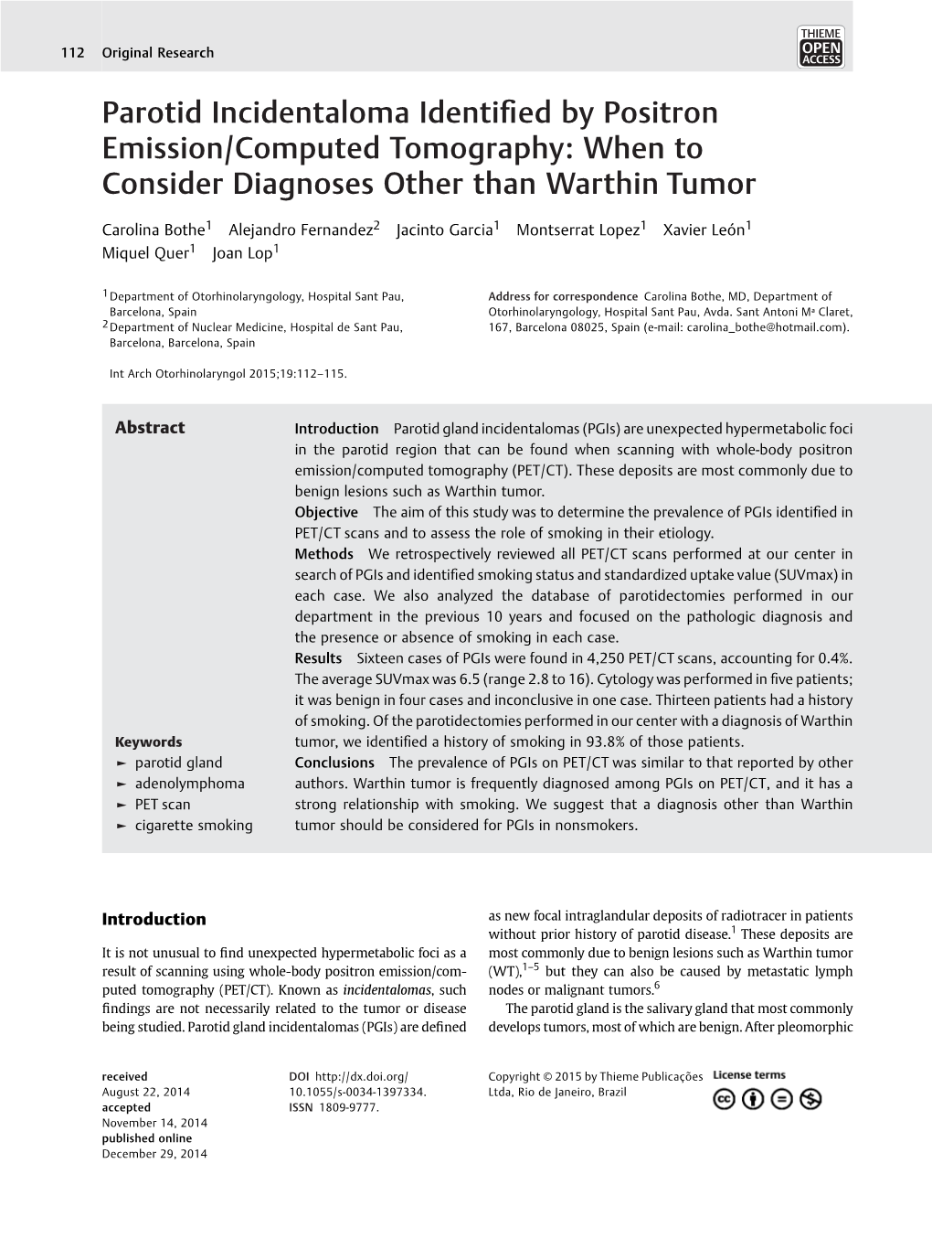 Parotid Incidentaloma Identified by Positron Emission/Computed Tomography: When to Consider Diagnoses Other Than Warthin Tumor