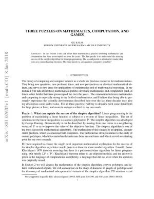 Three Puzzles on Mathematics, Computation, and Games