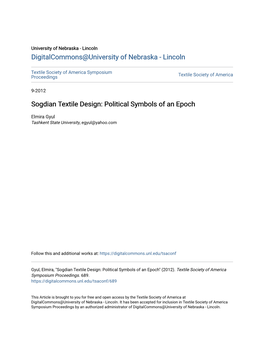 Sogdian Textile Design: Political Symbols of an Epoch