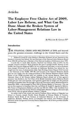 The Employee Free Choice Act of 2009, Labor Law Reform, and What Can Be Done About the Broken System of Labor-Management Relations Law in the United States