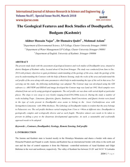 The Geological Features and Rock Studies of Doodhpathri, Budgam (Kashmir)