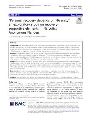 An Exploratory Study on Recovery-Supportive Elements in Narcotics Anonymous Flander
