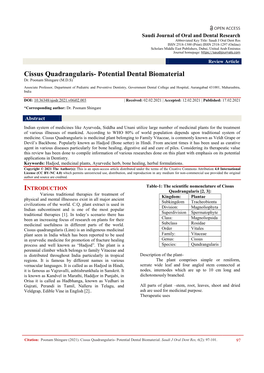 Cissus Quadrangularis- Potential Dental Biomaterial Dr