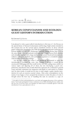 Korean Confucianism and Ecology: Guest Editor’S Introduction