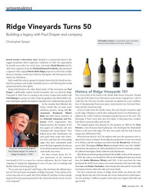 Ridge Vineyards Turns 50 Building a Legacy with Paul Draper and Company