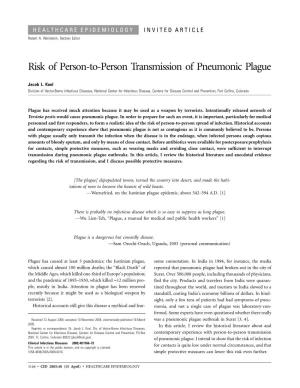 Risk of Person-To-Person Transmission of Pneumonic Plague