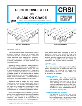 Reinforcing Steel in Slabs-On-Grade