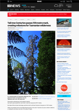 Tall Tree Centurion Passes 100-Metre Mark, Creating Milestone for Tasmanian Wilderness Environment News
