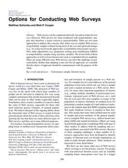 Options for Conducting Web Surveys Matthias Schonlau and Mick P