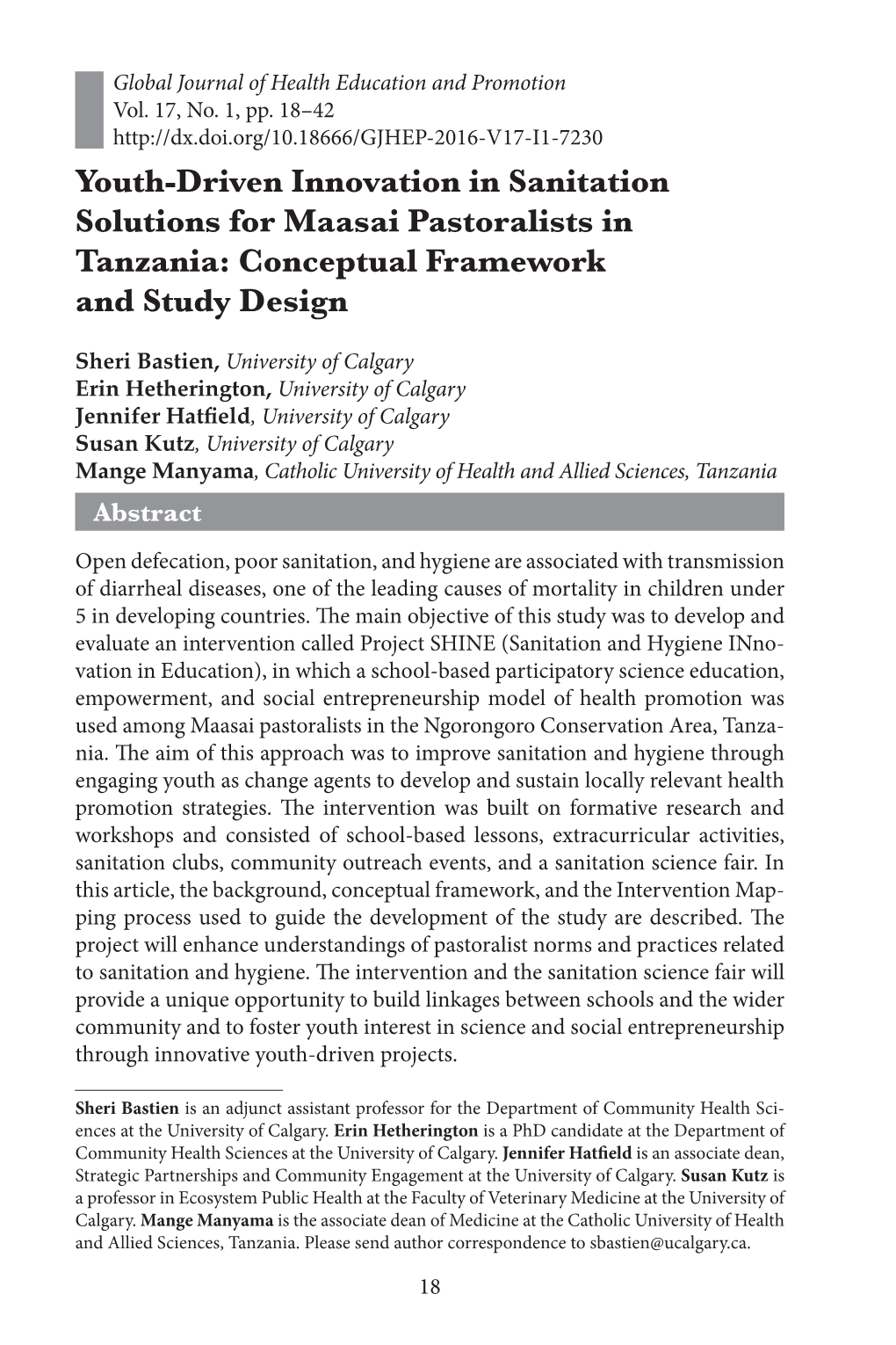 Youth-Driven Innovation in Sanitation Solutions for Maasai Pastoralists in Tanzania: Conceptual Framework and Study Design