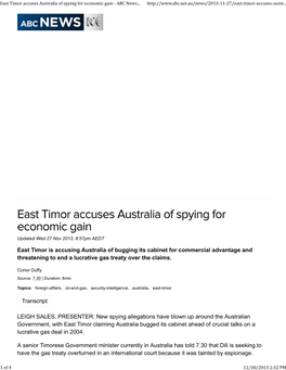 ABC East Timor Accuses Australia of Spying for Economic
