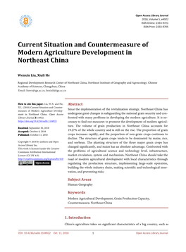 Current Situation and Countermeasure of Modern Agriculture Development in Northeast China
