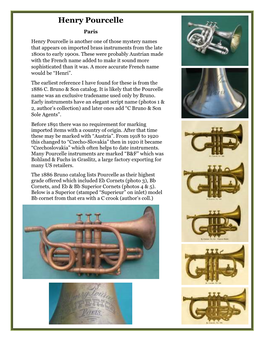 Henry Pourcelle Paris Henry Pourcelle Is Another One of Those Mystery Names That Appears on Imported Brass Instruments from the Late 1800S to Early 1900S